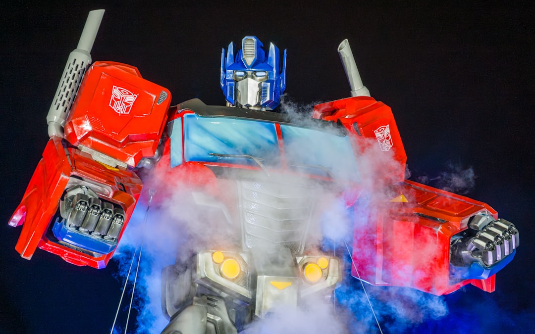 Optimus prime toy surrounded by smoke