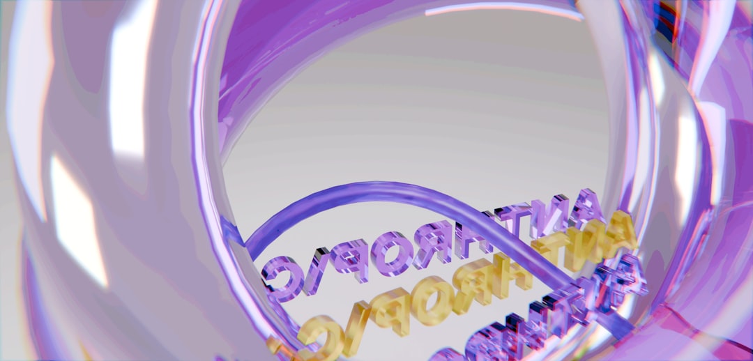 Abstract purple and gold elements within a reflective swirling structure