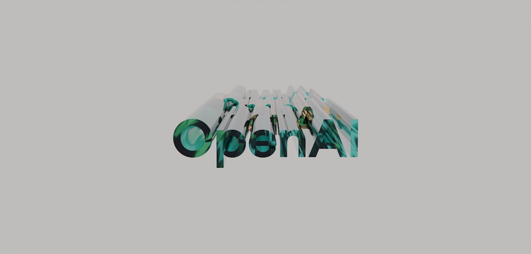Openai logo with green and white cylindrical letters