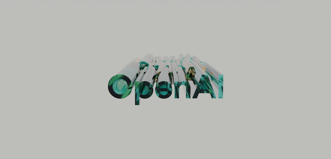 Openai logo with green and white cylindrical letters